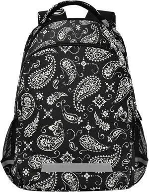 ALAZA Ornament Paisley Bandana Print Black Backpack Purse for Women Men Personalized Laptop Notebook Tablet School Bag Stylish Casual Daypack, 13 14 15.6 inch