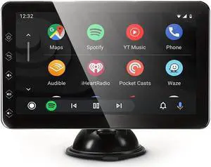 AUCOMM 7" Portable Carplay Screen for Car Supports Wireless Connection with Carplay, Android Auto and Mirror, IPS Touchscreen Dash Mount Carplay for All Vehicles