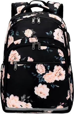 Bluboon Backpack for Women 15.6 Inch Laptop Bookbag College Girls Daypack for Business Travel with USB Charging Port