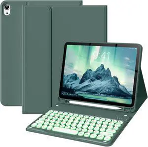 BQDIYOO Case for iPad Air 11 Inch Case with Keyboard, iPad Air 5th/4th Gen Case with Keyboard 7 Colors Backlit, Auto Wake/Sleep Cover for iPad Air 11 Inch 2024 iPad Air 5th/4th gen 2022 2020(Green)