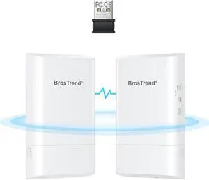 BrosTrend 5GHz Wireless Bridge, 1KM WiFi Bridge, Point to Point Outdoor CPE for PtP & PtMP, IP65 + AX300 Nano WiFi 6 USB, WiFi 6 Adapter for Desktop PC Laptop, Portable WiFi Dongle for Windows 11/10/7
