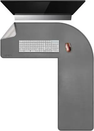 Chihein L-Shaped Desk Pad, Corner Desk Mat (37.4"+ 49.2") x 12.99", Computer Office Mouse pad Writing Table Pad for Home Office - Gray/White