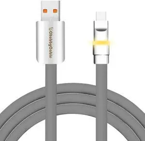 chubbycable Neon Chubby - Fast Charge Cable with Smart Light RGB Color Gradual Light Up LED USB Charging Cable, Gray, USB-A to Type-C, 19.6 FT