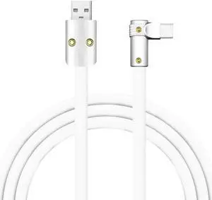 chubbycable FlexElbow Pro - 90deg Design 100W Fast Charge Cable Ultra-Thick Silicone Right Angle USB C Cable Universal Phone Tablets Charging Cord, White, USB-A to Type-C, 13.1FT