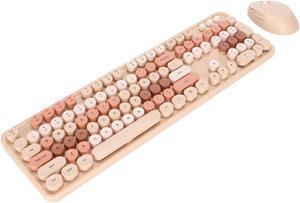 Keyboard Mouse Combo, 104 Keys Retro Round Key Keyboard, Cute Ergonomic Keyboard Girls, 2.4G USB Keyboard(104Keys Sweet Milk Tea Color Mixed Color)