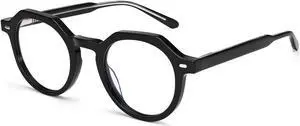 Dollger Blue Light Blocking Glasses For Woman Men Thick Frame Round Non-Prescription Glasses, For Computer Work Gaming, Black