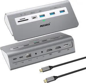 USB C Docking StationTriple Display,14-in-1 USB C Hub Adapter with Dual 4K HDMI/DisplayPort,10Gbps USB A/C 3.1,2 USB 3.0,100W PD,USB C Laptop Dock Dual Monitor for Dell/HP/Windows/Mac