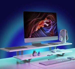 Dual Monitor Stand Riser, Monitor Stand for Desk, 2-Tier Monitor Riser for 2 Monitors Computer Stand TV Stand Riser, Desktop Oraganizer Stand for Home & Office (White)