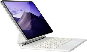 doqo for Samsung Galaxy Tab S10+ Plus/S9+/S9 FE+/S8+/S7+/S7 FE Keyboard case 12.4" Magnetic Case with Keyboard Touchpad Bluetooth Backlit Floating Cantilever Stand Slim Protective Cover Folio White