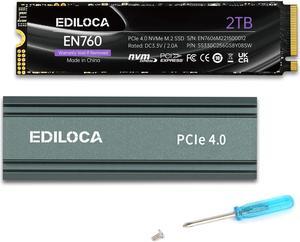 Ediloca EN760 SSD with Heatsink 2TB PCIe Gen4, NVMe M.2 2280, 3D NAND TLC, Up to 4800MB/s, Internal Solid State Drive, Dynamic SLC Cache, Compatible with PS5 and PC
