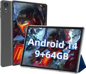Tablet 10.1 inch, Android 14 Tablets 9(3+6) GB RAM 64GB ROM 1TB Expand, 1280x800 IPS HD Touchscreen,6000mAh Battery, Bluetooth, Dual Camera, GMS, WiFi, Case (Black)