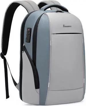 FABIEN CHERON Laptop Backpack for Men,17.3 Inch Professional Backpack for Travel Carry on Flight Approved,Anti Theft Backpack with Lock and USB Charging Port(Grey)