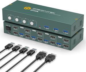 HDMI KVM Switch 4 Computers 2 Monitors 4K@60Hz,KVM Switch Dual Monitor with 3 USB 3.0 Ports Sharing Keyboard and Mouse, Printer/Scanner,KVM Switch 4 Computers