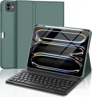 FARYODI for iPad Pro 11 inch Case with Keyboard (M4, 2024), Detachable Magnetic Wireless Keyboard, Smart Folio Cover with Pencil Holder, Auto Sleep/Wake, for iPad 11" Pro 2024 (M4) - Dark Green