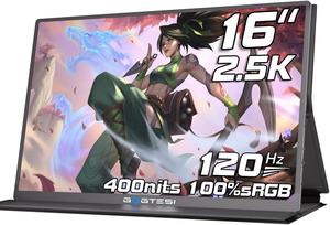 gogtesi 16 Inch Portable Monitor, 2.5K 120HZ 2560x1600 Office Portable Monitor QHD IPS Ultra Bright Eye Care with Matte Screen for PC, MAC, Phone, Switch, PS, Xbox with USB-C & HDMI