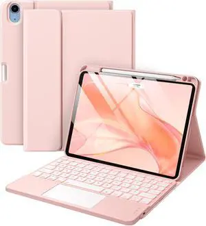 Harvopu Compatible with iPad Air 11 inch & Air 5th/ Air 4th Generation Case with Keyboard - Multi-Touch Trackpad, 7-Color Backlit, Detachable Folio Keyboard Cover for Air 11 M2, Air 5/4 (Light Pink)