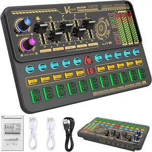 Hosabely Audio Mixer With Effects, Live Sound Card with Volume Fader, Voice Changer, Sound Effects, LED Lights, for Karaoke, Streaming, Recording, Podcasting Sound Board for Kids, Gift, Gme, PS5 Hosabely Audio Mixer With Effects, Live Sound Card with Volume Fader, Voice Changer, Sound Effects, LED Lights, for Karaoke, Streaming, Recording, Podcasting Sound Board for Kids, Gift, Gme, PS5