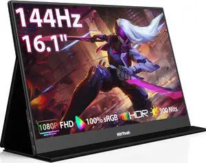 HotYeah 16.1'' 144Hz Portable Gaming Monitor, 1080P FHD Portable Monitor USB-C HDMI External Display HDR IPS Travel Monitor w/Smart Cover & Speaker, 2nd Screen for Laptop, PC, Mac, Switch, PS5/4, Xbox
