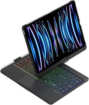 kaidisen 360deg Rotatable Keyboard Compatible with iPad Pro 11 inch (M4, 2024) Keyboard Case with Touchpad and 7 Color Backlight Foldable Backlit 360 Rotating,Black