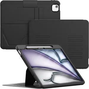 HXCASEAC Strong Magnetic Case for iPad Air 13 inch 2024 (M2), Protective PU Leather Cover with Pencil Holder, Multi-Angle Stand, Card Slots for iPad Air 6th Generation (A2898, A2899, A2900) - Black