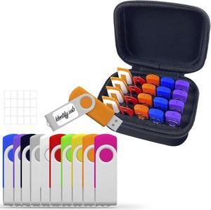 USB Flash Drive 4GB 10 Pack and Flash Drive Case Bundle, Thumb Drive 4 GB Set of 10 with USB Oragnizer Case
