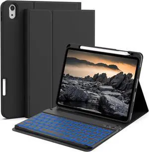 JKSML Keyboard Case for iPad 10th Generation 10.9 inch 2022, 7 Color Backlight, Case with Keyboard for iPad 10 Gen, Wireless Keyboard, Built-in Pencil Holder, Auto Sleep/Wake, Black