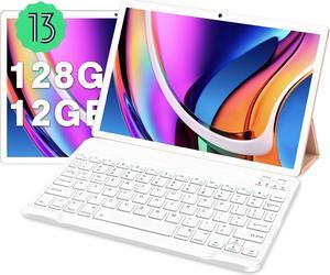 2025 Tablet Android 13, 10 inch Tablet with 12GB RAM + 128GB ROM Octa-Core (1TB TF) | WiFi 5G | FHD | BT5.0 | GPS | 8000mAh Battery | 8+5MP | Metal Body, Tablet with Keyboard, Mouse, Gold