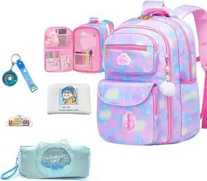 dKargo 5Pcs Blue Kids School Backpack for Girls Laptop Bag Shoulders Bookbag Schoolbag for Students Teen Kids Daypacks Casual Travel Bag (Blue)