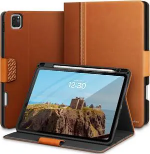 KingBlanc Case for iPad Pro 13-inch (M4) 2024 with Built-in Pencil Holder, PU Leather Smart Stand Cover, Auto Sleep/Wake, Supports Pencil Pro/Pencil (USB-C), Multi-Viewing/Drawing Angles, Brown