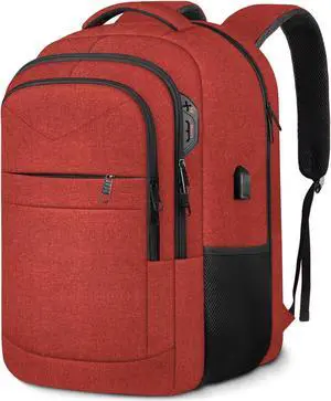 Lapsouno Large Backpack, Travel Laptop Backpack, Carry on Backpack, Sturdy 17 Inch TSA Friendly with USB Port, Water Resistant College School Bag Gifts for Men Women,Wine Red