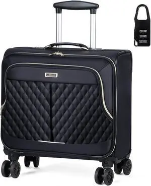 Lekebobor Rolling Laptop Bag Rolling Laptop Briefcase on Wheels for Women/Men Fits Up to 17.3Inch computer Bags Water Resistant for Work Travel and Business, Black Quilted