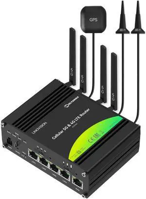 LINOVISION Industrial Teltonika 5G Cellular Router RUTM50 with Dual Band WiFi, Dual SIM Cards, Built-in GPS and GNSS, Industrial 5G Modem for North America