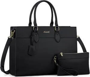 LOVEVOOK Laptop Bag for Women, 15.6 inch Laptop Tote Computer Briefcase for Work Large Waterproof Handbag Professional Shoulder Bag for Women Business Office, Black