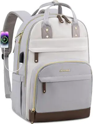 LOVEVOOK Backpack for Women, Fit 15.6 Inch Laptop Backpack Business Anti Theft Slim Durable Backpacks with USB Charging Port, Resistant Computer Bag Gifts for Men & Women, Light Grey-Beige
