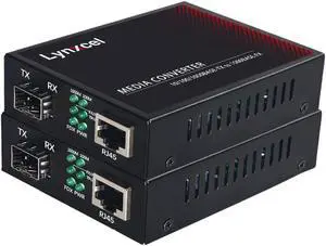 Lynxcel Gigabit Fiber Media Converter, Open SFP Slot SFP to Ethernet Converter, 10/100/1000Base-TX to 1000Base-FX Fiber Ethernet Converter, Support SFP Gigabit Modules, 1 Pair