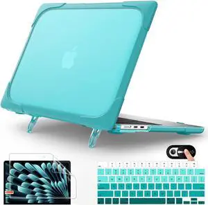 Mektron Shockproof Case for MacBook Air 15 inch 2025/2024/2023 with M4/M3/M2 Chip Model A3241/A2941/ A3114, 15.3" Heavy Duty Protective Hard Shell Cover with Fold Kickstand with Keyboard Skin, Blue