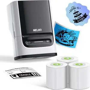 Nelko Label Maker Machine with Tape, PM220 Bluethooth Label Printer, 2 Inch Portable Thermal Printer for Small Business, Logo, Clothing, Sticker Printer for Phones & PC, with 3 Labels, White
