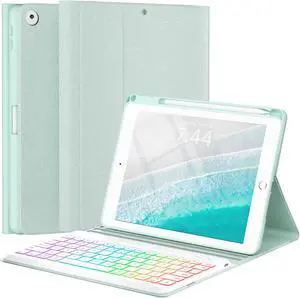 OYEEICE Keyboard case for iPad 9.7 inch, iPad 6th Gen (2018), iPad 5th Gen (2017), iPad Air 2 (2014) - 7 Color Backlit Wireless Keyboard with Pencil Holder for iPad 6th/5th Pro 9.7'' Air 2/1 - Green