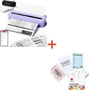 Phomemo [Upgrade M832 Inkless Printer & 3 Rolls Width Size 3.03inch Adhesive Thermal Paper & Case, Print Black on Purpple/Pink/Blue, Stored for 20 Years