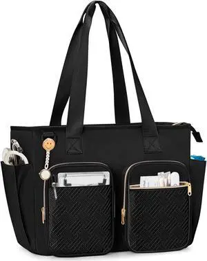 Prokva Nurse Tote Bag Clinical Bag Empty, Large Nurse Bag for Work fits 15.6" Laptop for Medical Assistants, Home Healthcare, Travel, Black