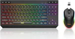 RedThunder K20 TKL Wireless Gaming Keyboard and Mouse Combo, Adjustable RGB Backlit Rechargeable Battery, Compact Layout Keyboard with Dedicated Multimedia Keys + Optical Mice for PC/Laptop(Black)