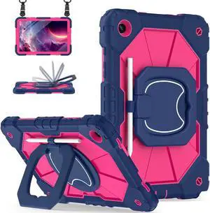 Scnioy for Galaxy Tab A9 Plus Case 11 Inch, Rugged Case for Samsung Galaxy A9+ Tablet with Screen Protector 360 Rotating Stand Shoulder Strap Pen Holder, 2023 Model(SM-X210/X216/218), Navy Pink