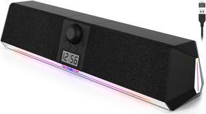 SOULION R80 Bluetooth Computer Speakers, USB Speakers with Digital Clock Display for Desktop Monitor, PC Speakers for Laptop Surround Sound Soundbar with LED Dynamic Light(USB Adapter Included)