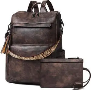 Shrrie Vegan Leather Laptop Backpack for Women 15.6 inch Work Backpack Fashion Travel Backpack Purse for Travel College Work