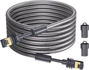 STARGEAR for Starlink Cable Gen3, 15M/49FT Heavy Duty Armored Cable for Starlink Standard Gen 3/Mini Stainless Steel Sleeve Outdoor Waterproof Chew Proof