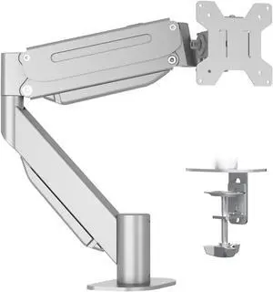 Suptek Single Monitor Mount,Ultrawide Monitor Arm Mount Single Desk Mount Fit for 49 inches Screen, 46.2 lbs,Pneumatic Height,C-Clamp and Grommet Desk Mount,Silver