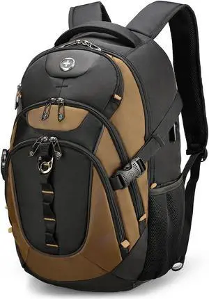 Swissdigital Design Business Laptop Backpack with Smart USB Charging Port, Travel Backpack Fits 15.6 inches Laptops, Water Repellent College Backpack for Men Women, Tan/Black | SD803