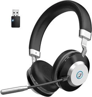 Wireless Headset, V5.2 Bluetooth Headset with Noise Cancelling Microphone, 45Hrs Working Time Wireless Headphones with Mic Mute & USB Dongle, Wireless Headset with Mic for Work/Computer/Office/Zoom