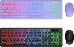 2 Pack Wireless Keyboard and Mouse Combo - RGB Backlit, Rechargeable & Light Up Letters, Full-Size, Ergonomic Tilt Angle, Sleep Mode, 2.4GHz Quiet Keyboard Mouse for Mac, Windows, Laptop, PC, Trueque