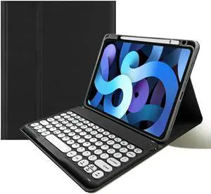 kaitesi Keyboard Case for iPad Pro 13 inch M4, Round Key Colour Detachable Bluetooth Keyboard and Pencil Holder for iPad Pro 13" 2024,Black+White